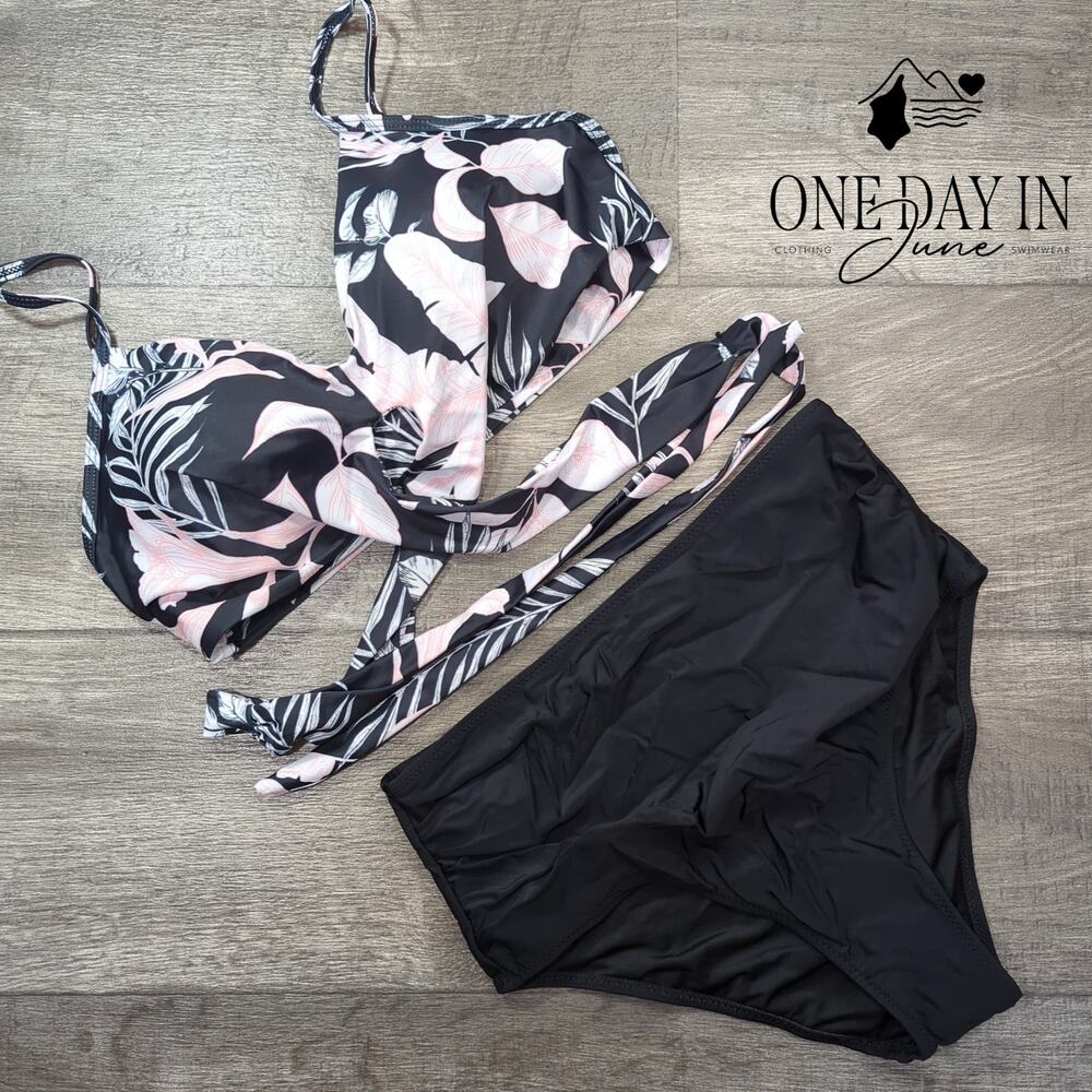 Aleumdr High Waist Cross Wrap Tie Bikini Swimsuit Size L